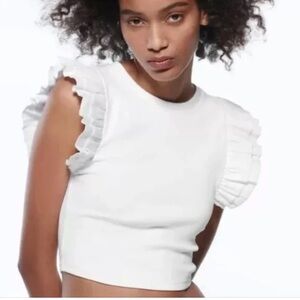 Zara white ruffle tank top